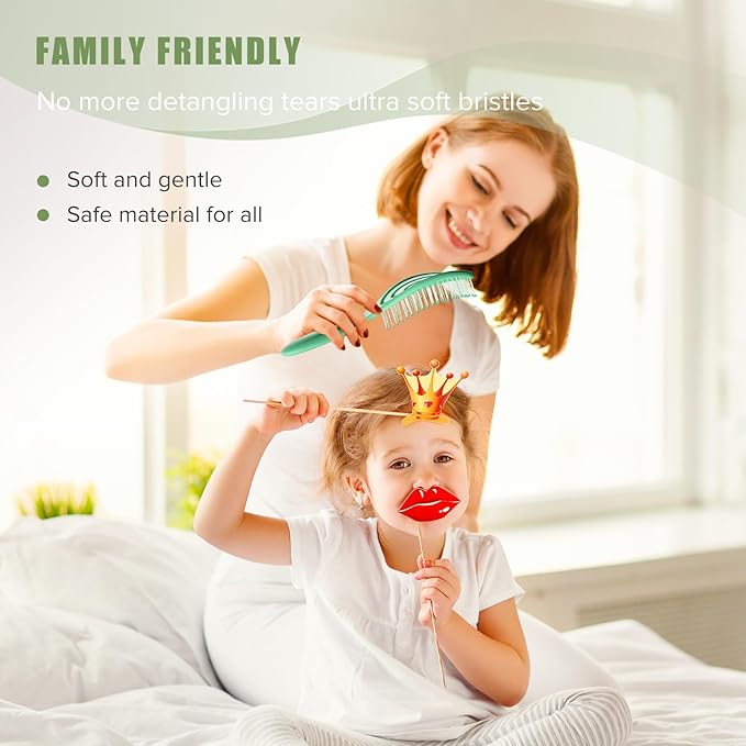Hair Brush, Detangle Anti Tangle Brush, Spiral Hairbrush for Wet & Dry Hair, Women, Men, Kids, Glide Through Tangles For All Hair Types, Green