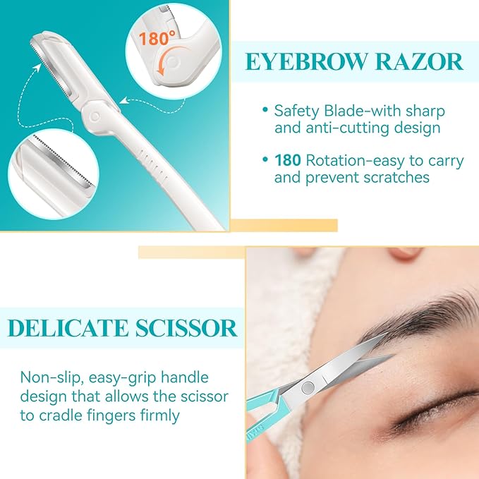 Tweezers for Women Facial Hair, 10 in 1 Pimple Popper Tool Kit with Tweezers, Eyebrow Tweezers Kit with Eyebrow Trimmer & Scissors, Razor, Travel Bag, Hair Plucking Daily Beauty Tools