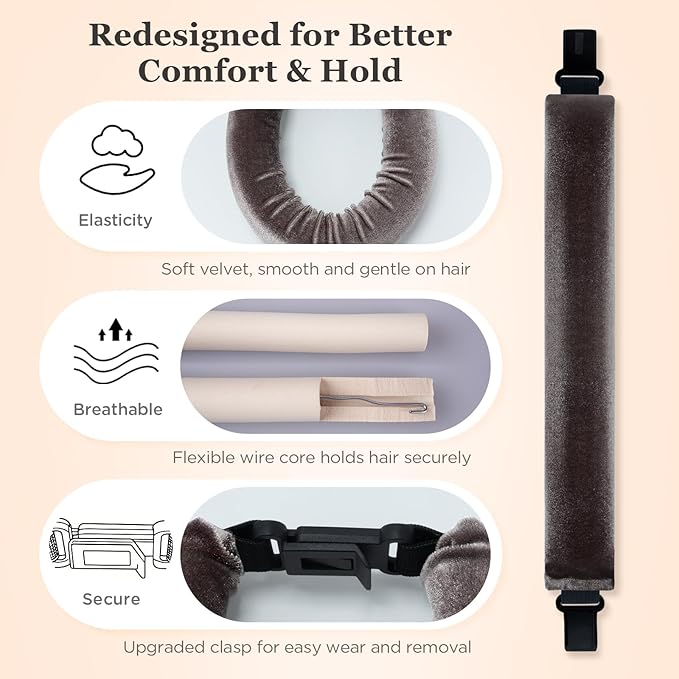 Heatless Hair Curler Set – 4PCS Velvet Overnight Blowout Rods for Heatless Curls, Jumbo Flexible Curling Rods to Sleep In, No Heat Curling Tools for Natural Waves and Curls Brown