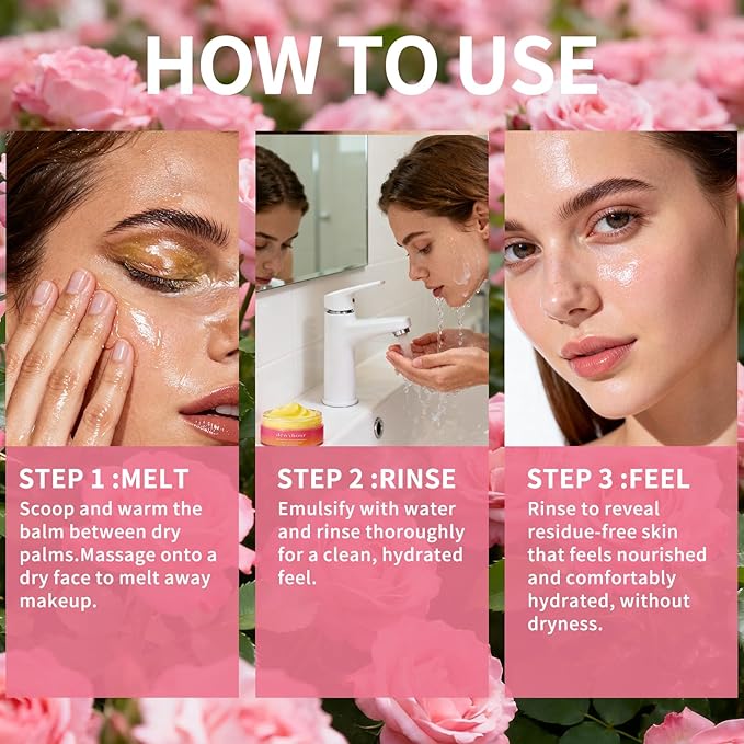 dewyhour Rose Serum Collagen Cleansing Balm - Gentle Melting Makeup Remover & Pore Cleanser, Hydrating Facial Cleanser for All Skin Types | Vegan Korean Skincare 2.46oz