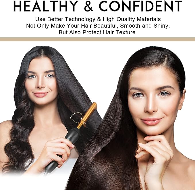 NICEMOVIC Ceramic Heating Hair Straightener Comb - Hot Pressing Brush for Natural Black Hair, Beard Wigs, and Curling (Gold)