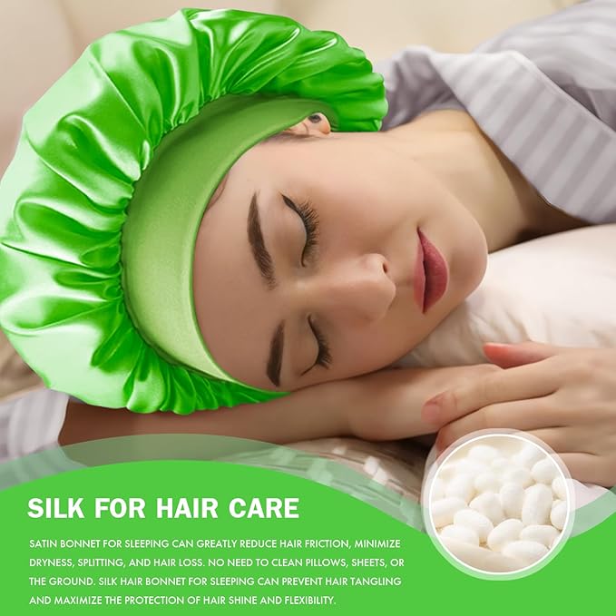 Satin Silk Bonnet for Sleeping, Double Layer Silk Sleep Cap for Men & Women, Soft Satin Lined Bonnet for Curly Hair