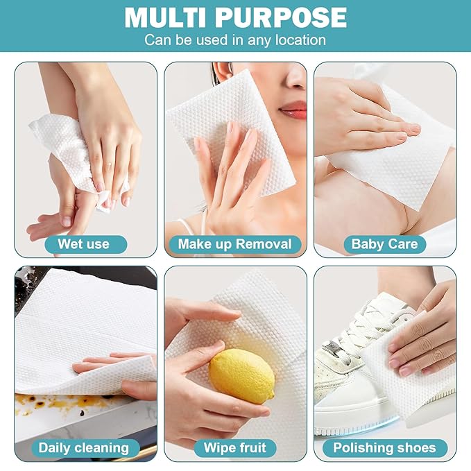Face Towels, Disposable Face Towel 200 Count, Makeup Remover Dry Wipes, Soft Cotton Dry Wipes Facial Cloths Towelettes for Washing and Drying, Facial Tissue for Cleansing, Skincare