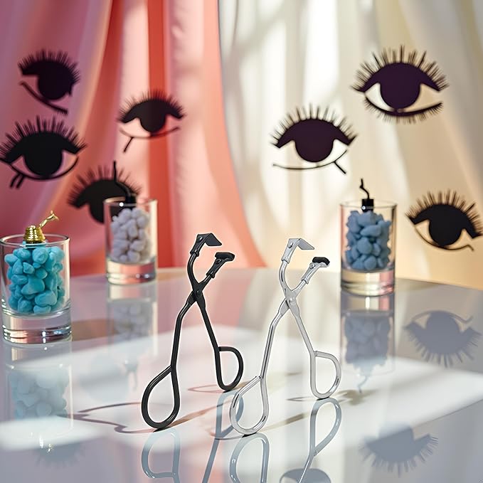 2 Pcs Eyelash Curler with Refill Pads - Mini Lash Curler for All Eyelash Shapes - Professional 2-in-1 Beauty Kit with Precision Tweezers - Stainless Steel Design for Perfect Control (Black+Silver)