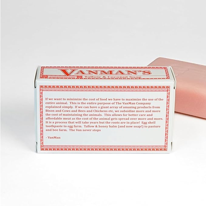 VanMan Beef Tallow and Coconut Oil Bar Soap – Pure Grass-Fed Beef Tallow Soap with Coconut Oil & Kaolin Clay, Subtle Grapefruit Scent, Hydrating & Nourishing, Clean Ingredients, 3.8oz - 5 Pack