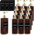 Gejoy 12 Pack Amber Shampoo and Conditioner Dispenser Bottles, 17 Oz/ 500ml Refillable Empty Pump Bottles with Labels and Marker Pen, Plastic Square Pump Dispenser Bottle for Bathroom Body Wash Shower