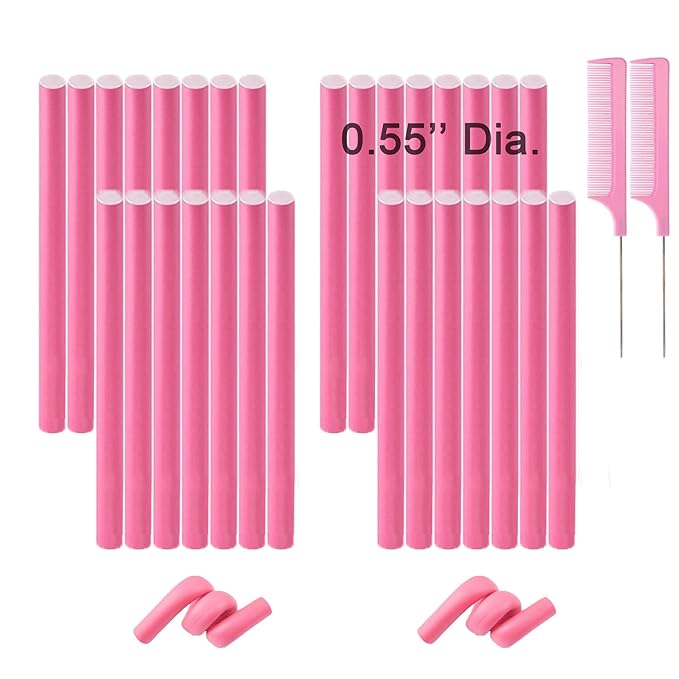 Flexible Curling Rods, 30Pcs Twist Foam Rollers for Long and Short Hair, No Heat Bendy Curlers, Pink