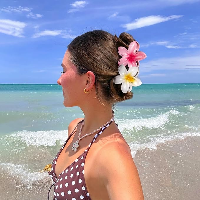 6 Pack Hawaiian Flower Hair Claw Clips for Women, Hibiscus Floral Claw Clips for Thick or Thin Hair, Cute Summer Accessories