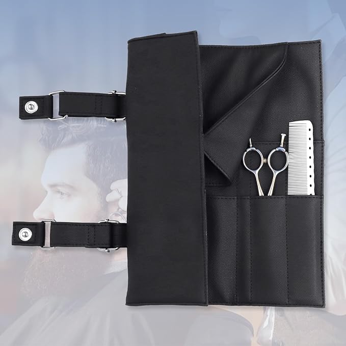 Salon Scissors Bag Roll Up, 14 Pockets PU Stylist Grooming Scissors Holder Barber Hair Scissor Shears Cases for Hairdressers (HJ-ZP012-Black)