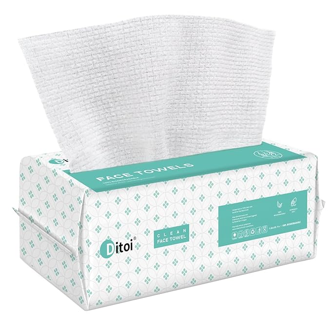 Ditoi Disposable Face Towels,Ultra Soft &Thick Face Dry Wipes for Makeup Removal,Viscose Fiber Facial Coths for Women Daily Cleansing, Skincare,60 Count