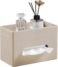 Tissue Box Cover Rectangle with Storage Tray, PU Leather Tissue Holder for Bathroom Vanity Countertop Night Stands Bedroom Office Desk, Stylish Rectangular Tissue Box Holder (Beige)