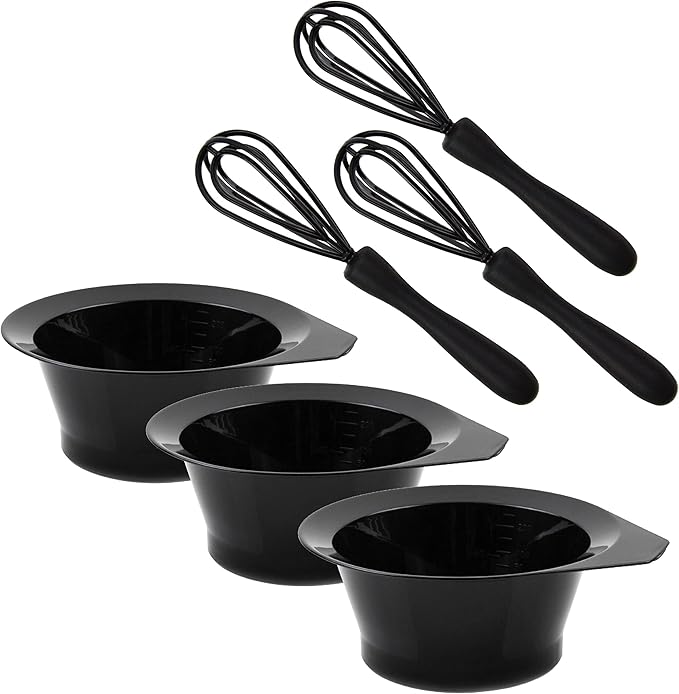 Hair Dye Bowl and Whisk Set - 3 Salon Mixing Bowls and 3 Color Whisks - Professional Hair Color Mixing Kit with Tint Bowls and Mixers for Hair Dye Application