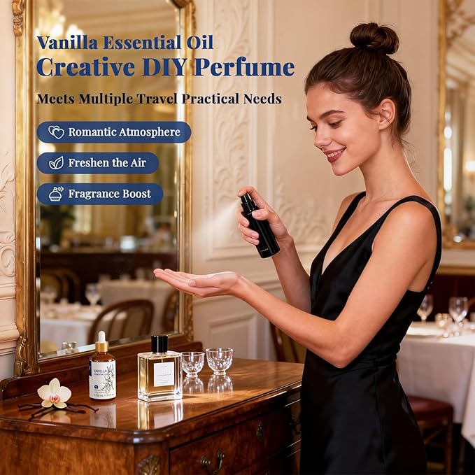 HIQILI 1 Fl Oz Vanilla Essential Oil, Undiluted Natural Strong Fragrance Add in Skin Perfume, Unscented Lotion, Candle Soap Making Scent, Relax at Home with Diffuse Warm Sweet Aroma