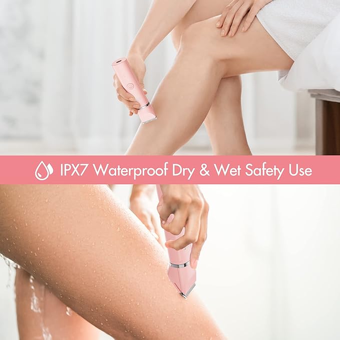 Electric Bikini Trimmer for Women - 2 in 1 Electric Lady Clipper Pubic Hair Groomer Painless Hair Removal Razor Body Shaver, Portable Ladies Shaver with 2 Trimmer Heads, IPX7 Waterproof