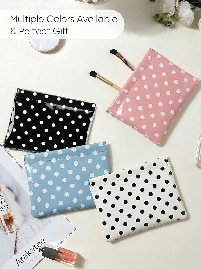Dots Leather Makeup Pouch Set for Women Small Make Up Bag for Purse Waterproof Initial Makeup Cosmetic Bags Pouches for Purse Aesthetic Travel Toiletry Bag,Pink White