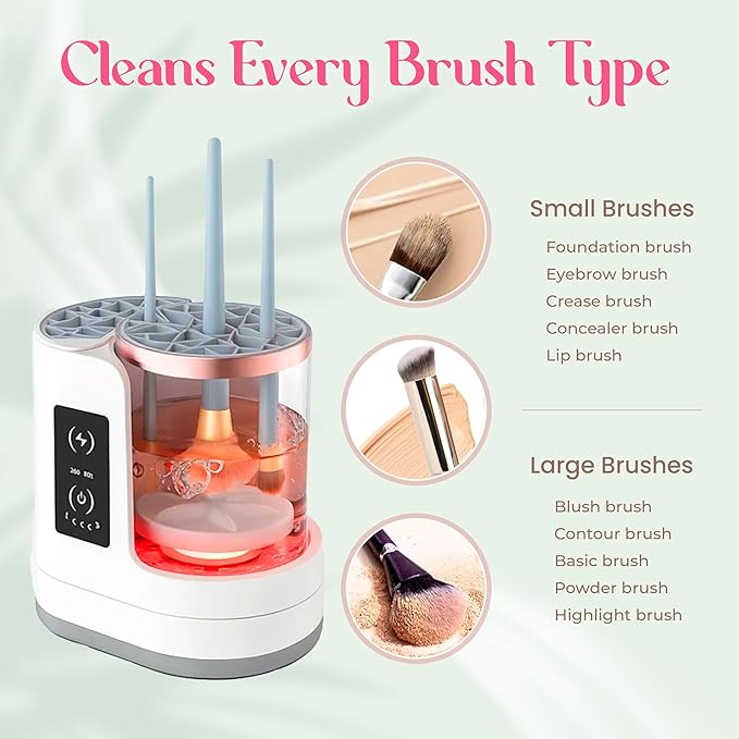BRISEL 3-in-1 Makeup Brush Cleaner Machine & Dryer – Electric Automatic Washer, Deep Clean & Dry in Minutes, USB Powered with LED, Fits All Brush Sizes (White & Rose Gold)