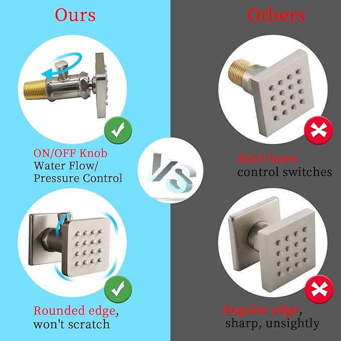 Solid Brass Independent Switch Shower Body Jets 6pcs Body Sprayer for Shower Massage Jets Wall Mount, Showerhead Can Swivel, Flow Can Be Controlled, Brushed Nickel