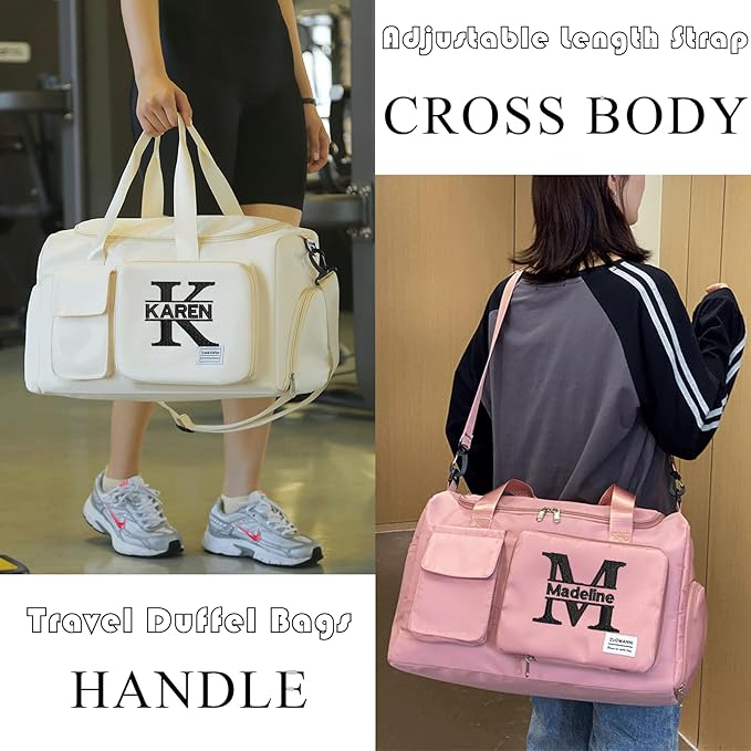 Flycalf Personalized Duffel Bag Dance Travel Bag with Embroidery Name Foldable Shoe Compartment for Sports Gym