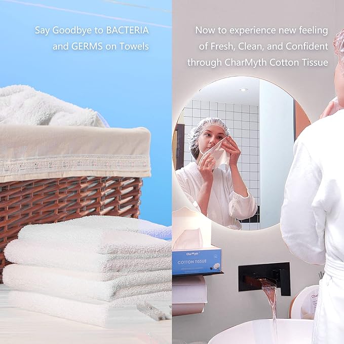 Extra Thick Disposable Face Towel, Disposable Makeup Removing Wipes, 100% USA Cotton and 100% Organic & Cruelty Free, Lint-Free Cotton Tissues for Sensitive Skin