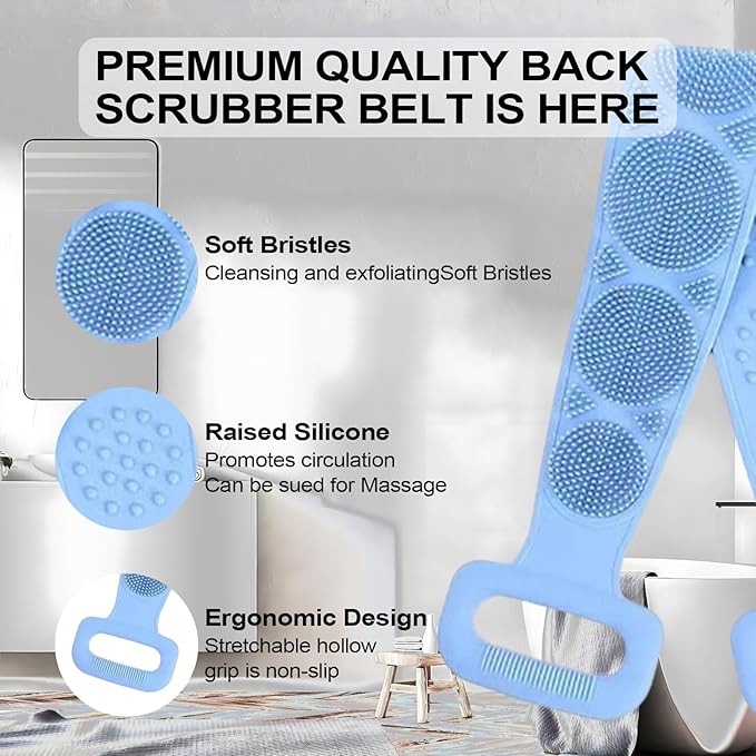 Lotion Applicator for Back & Body, Sunscreen Application Roller (3 Reusable Foam Rollers) with Long Reach Folding Handle and Silicone Body Scrubber - Apply Lotion, Moisturizer, Cream, Ointment,Blue