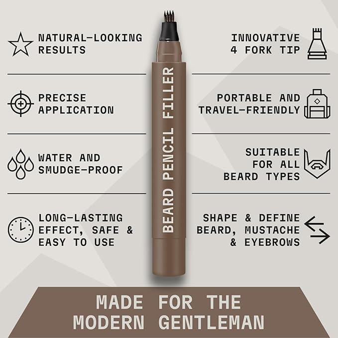 Striking Viking 2 Pack Beard Pencil Filler for Men, Grey Brown (Grey) - Contour, Fill, & Define Your Beard with 3rd Generation Long Lasting Waterproof Beard Pen Kit Including Brush