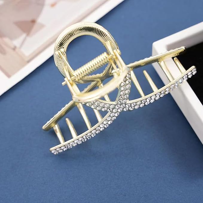 2 Pcs Gold Rhinestone Hair Clips For Women,Medium Metal Sparkly Hair Claw Clip For Thick Hair,Grils Elegant Hair Accessories Bling Claw Clip (Style 2)
