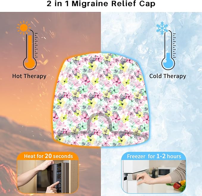 Migraine Relief Cap, Gel Cooling Eye Mask, Cooling Gel Relief 2 Pack Set, Hot/Cold Therapy, Natural Relief Cap, Instant Headache Relief, for Sinus, Puffy Eyes,Tension, Stress Relief