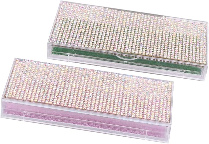 Shiny Eyelash Storage Case Set 2pcs Rhinestone Lash Containers Stylish Convenient