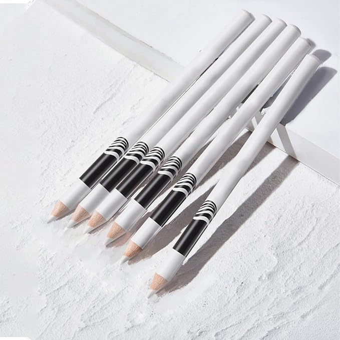 NewBang 8 Piece White Barber Pencil Set - Edge Hairline Razor Trace Pencils for Beard Guide and Shaping with Built-in Sharpener, Brush and Ruler
