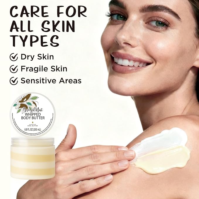 Brazil Nut Whipped Body Butter, Shea Body Butter for Women Dry Skin, Natural Brazil Nut Lotion for Body Moisturizer-Deep Moisturizing and Softening-3.4 floz+6.8 floz(100ml+200ml)
