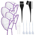 Bewudy Hair Highlighting and Coloring Kit with 12 Frosting Caps, Hooks for Salon Dyeing and Hairdressing (Purple)