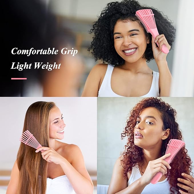 Detangling Hair Brush, Detangling brush for Adults and Kids, Comb Set for Kinky Curly Coily and Wavy Hair, For Wet and Dry Hair, Afro American Type 3a-4c, Comfortable Grip, Easy to Clean(Pink)