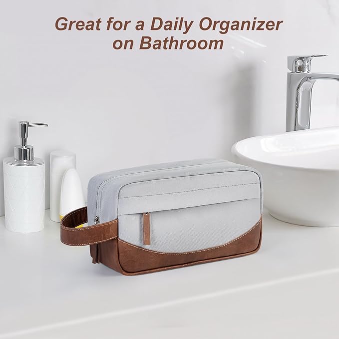 Travel Toiletry Bag for Men, Hanging Toiletry Organizer, Water Resistant Shaving Kit with Large Capacity for Travel Accessories (Grey, Medium)
