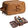 Janhavi Large Leather Toiletry Bag for Men, Personalized Laser Engraved Initials & Mountain, Toiletry Bag For Shower Caddy, Cruise Ship Essentials, Groomsmen Gifts, Men's Accessories (Brown E)