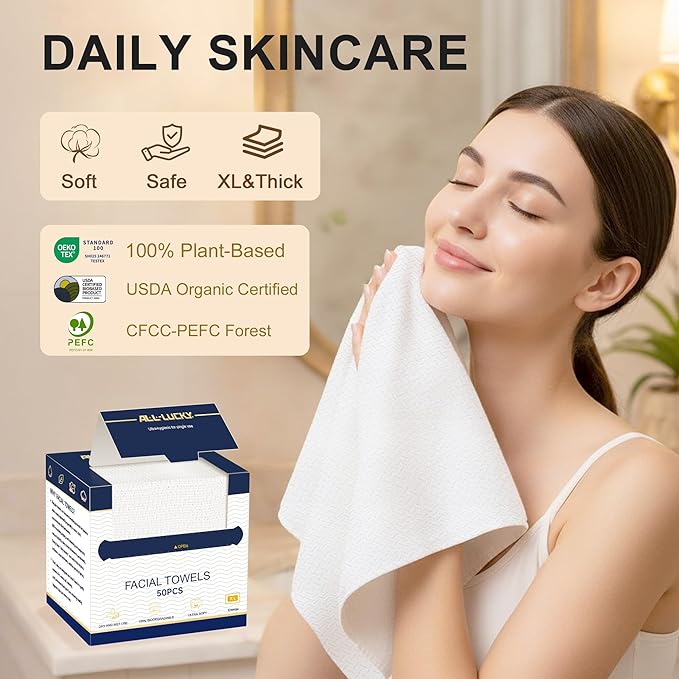 Face Towels, XL Facial Dry Towels 10x12 Inch, Biodegradable Disposable Face Wipes for Makeup Remover, Skincare & Face Cleansing, Lint-Free, 200 Count
