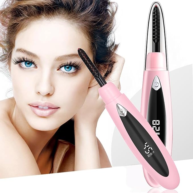 Heated Eyelash Curlers, Heated Lash Curler Rechargeable Eyelash Curler Natural 24 Hours Long-Lasting, Electric Eye Lash Curler Heating with 3 Temp Settings Makeup for Girls Women, Pink