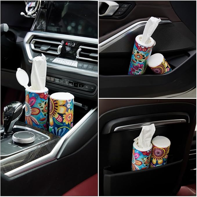 Car Tissues Holder with Facial Tissue, Car Tissue Box, Travel Tissues Cylinder,Suitable for Car Cup Holder(3-ply 4 Pack, 200 Sheets)