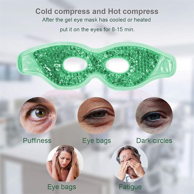 Cooling Gel Eye Mask with Eye Holes, 2 PCS Cold Eye Packs for Puffiness & Swelling, Reusable Hot Cold Compress Heat Ice Gel Pack, Green and Blue