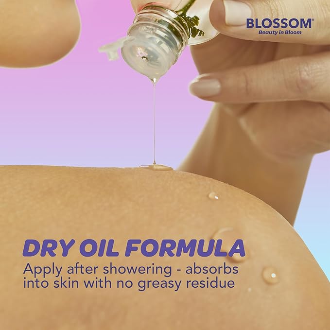 Blossom Dry Body Oil, Scented Body Oils for Women Moisturizing and Hydrating Skincare, Dry Oil for Body Infused with Real Flowers, 2 fl. oz/60ml, Purple, Lavender