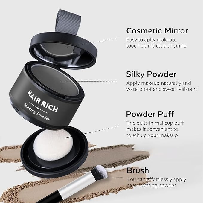 Hairline Powder with Brush Set, Root Touch Up Hair Color for Thinning and Gray Hair Coverage, Waterproof and Sweatproof Hairs Loss and Bald Spot Concealer for Men and Womenr-Light Camel