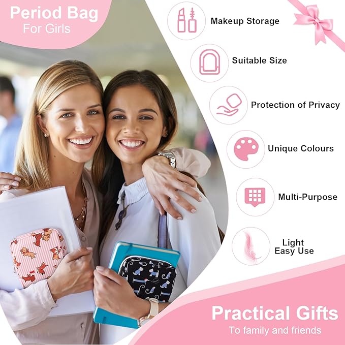 Desing Wish Sanitary Pad Storage Bag Portable Period Bag for Teen Pads/Sanitary Napkins/Small Tampons, Sanitary Napkin Storage Bag First Period Gifts for Teen Girls (Fruits Puppy)