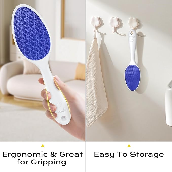 Foot File, Nano Glass Foot File Callus Remover with Handle, 2-in-1 Foot Scrubber Dead Skin Remover, Gentle Exfoliation Foot Buffer Pedicure Tools for Feet-Blue