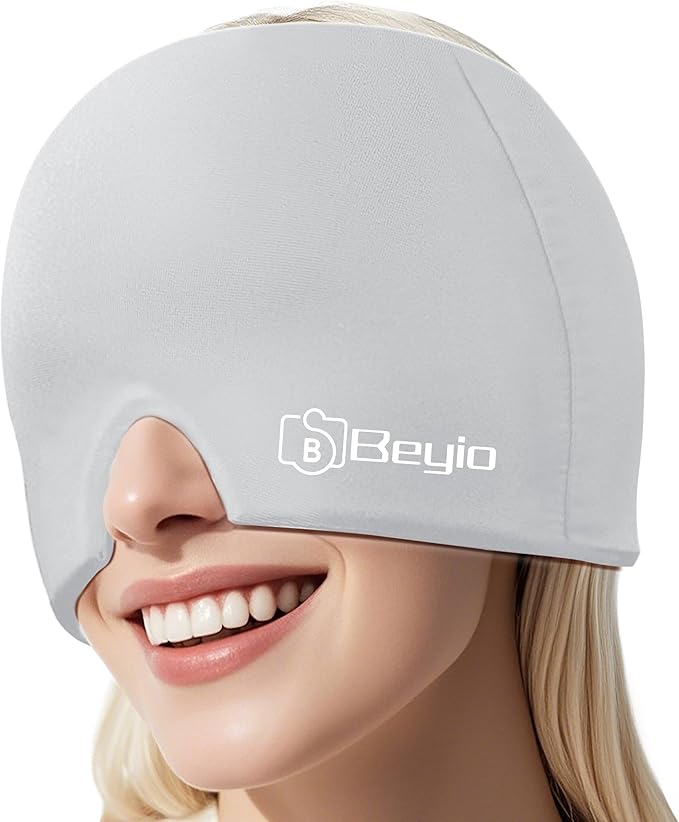 Migraine Relief Cap, All Around Gel Covered Reusable Headache Relief Cap, Black Migraine Cap for Headache Relief, Puffy Eyes (Gray)