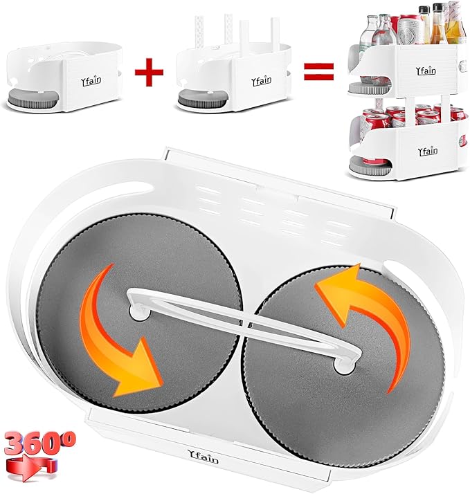 Lazy Susan for Refrigerator Turntable Organizer Combinable Lazy Susan for Cabinet and Storage, Fridge, Kitchen, Pantry, Table Bathroom Double Turntable 360° Rotation Shelves 【1Pack】