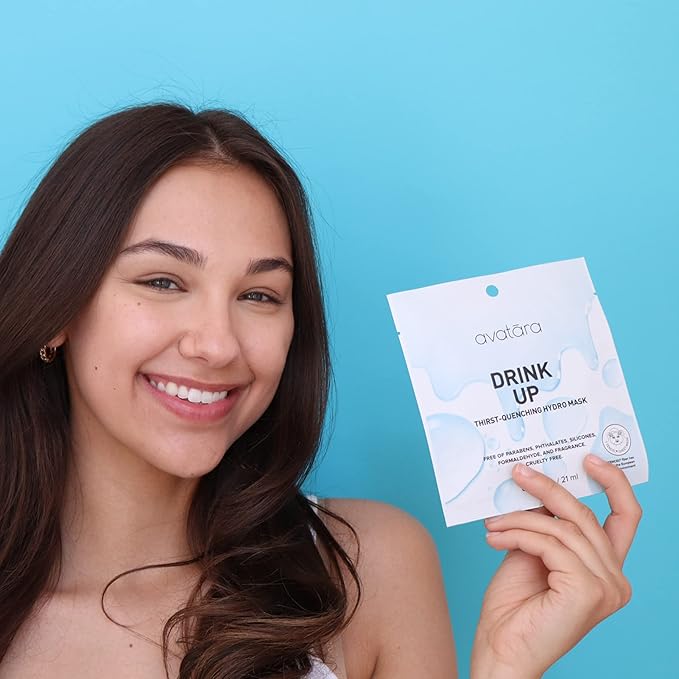 Avatara - Drink Up Facial Mask 15 Sheets, Hydrating Mask, Sheet Masks with Aloe Vera and Licorice Root, Face Mask Skincare Beauty Essential Made with Tencel Fibers, Paraben-Free, Dry Skin, 15 Pack