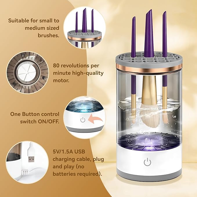 Electric Makeup Brush Cleaner - Efficient Electric Makeup Brush Cleaner Machine for Thorough Brush Cleaning, Ideal for Makeup Artists & Enthusiasts (xx-Large)