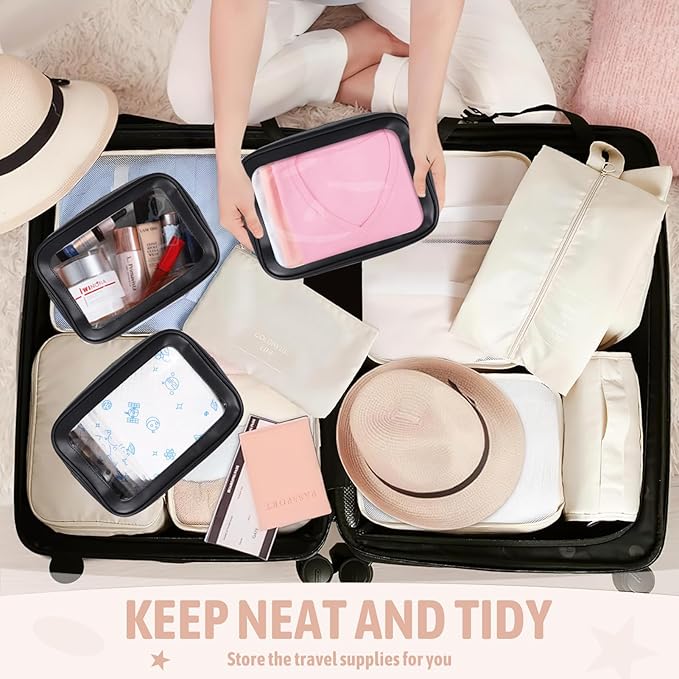6PCS Clear Toiletry Bag,TSA Approved Travel Pouch with Zipper for Cosmetics and Toiletries，Diaper Bag Organizer Pouch Set, Purse Organizer and Clear Car Bag for Women and Kids