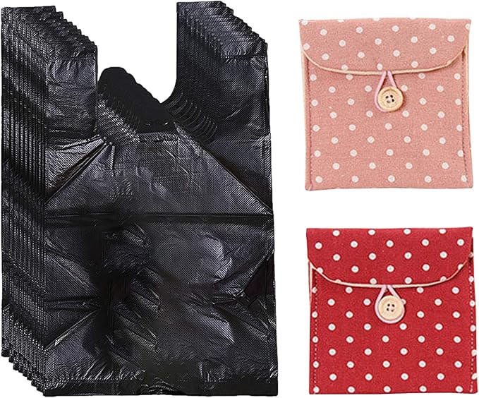 Sanitary Napkin Bags, 200 Pcs Personal Disposal Bags for Women, 2 Sanitary Napkin Storage Bags, Trash Bags with Handle for Feminine Hygiene Product - Black