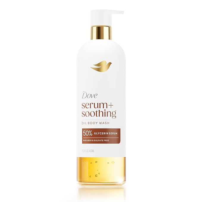 Dove Serum+ Shower Oil Body Wash with Glycerin Serum, Almond Oil & Sandalwood, Soothing Hydrating Cleanser, 15.3 fl oz
