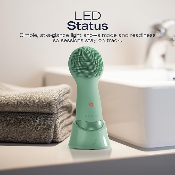 Nautica PC130 Sonic Facial Cleansing Brush Made with Ultra Hygienic Soft Silicone, Waterproof and Rechargeable Face Scrub Brush for Men & Women - (Pond)